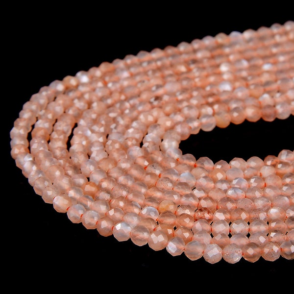 2MM Natural Sunstone Gemstone Grade AAA Micro Faceted Round Beads 15.5 inch Full Strand BULK LOT 1,2,6,12 and 50 (80008870-P13)