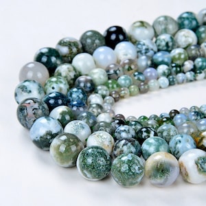 Genuine Natural Tree Agate Green Gemstone Grade Aa Round 4mm 6mm 8mm 10mm Loose Beads 15 inch Full Strand (M39)