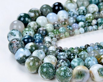 Genuine Natural Tree Agate Green Gemstone Grade Aa Round 4mm 6mm 8mm 10mm Loose Beads 15 inch Full Strand (M39)