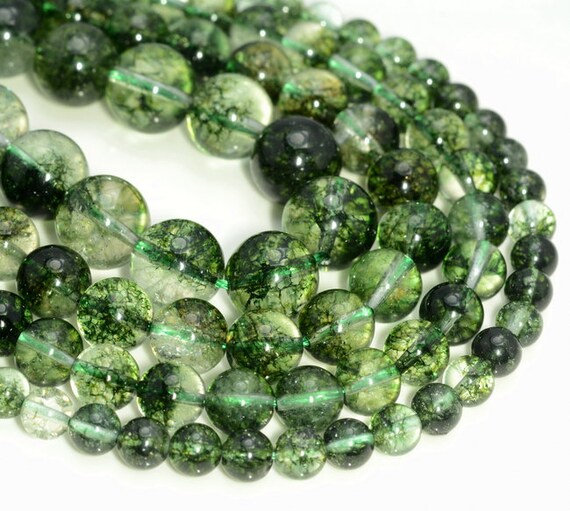 7-8MM RARE DARK GREEN PHANTOM QUARTZ GEMSTONE GRADE AAA ROUND LOOSE BEADS 7/"