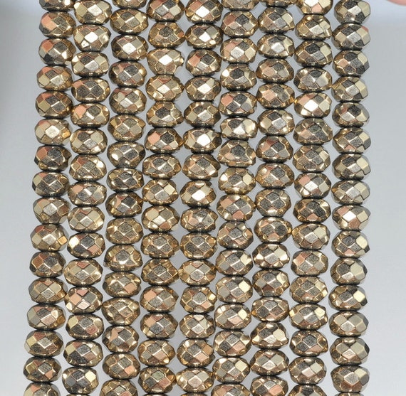 6x4mm Titanium Hematite Pyrite Tone Gemstone Faceted Rondelle 6x4mm Loose Beads 16 inch Full Strand LOT 1,2,6 and 12 (80000369-784)