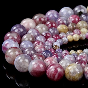 Natural Rare Pink Tourmaline in Purple Lepidolite Gemstone Grade AAA Round 5MM 6MM 7MM 8MM 9MM 10MM 11MM 12MM 13MM Loose Beads (D369 D370)
