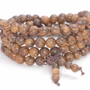 8MM Indonesia &quot;Tiger Skin&quot; Sandalwood Gemstone Round Loose Beads 34 inch (80003660-W3)
