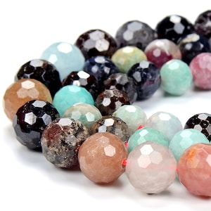 Natural Multi Color Mix Stones Gemstone Micro Faceted Round 5MM 7MM 8MM 9MM Loose Beads BULK LOT 1,2,6,12 and 50 (P75)