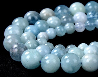 Natural Aquamarine Gemstone Grade AAA Round 6MM 8MM 10MM 12MM Loose Beads BULK LOT 1,2,6,12 and 50 (D215)