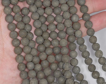 8MM Matte Pyrite Gemstones Round 8MM Loose Beads 15.5 inch Full Strand LOT 1,2,6,12 and 50 (80000580-279)