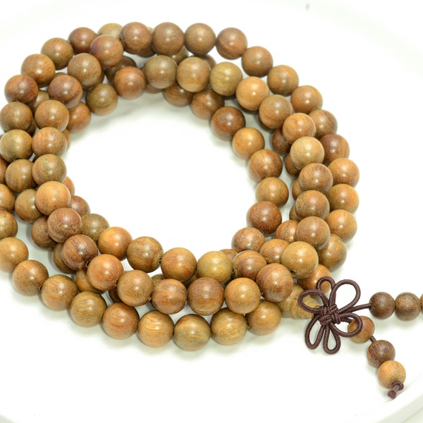 108PCS 8mm 6mm Fragrant Green Sandalwood Verawood Prayer Buddha Mala Meditation Beads Round Loose Beads