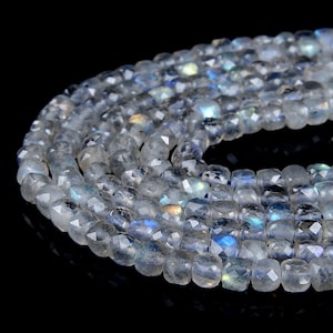4MM Natural Labradorite Gemstone Grade AAA Micro Faceted Square Beads 15 inch Full Strand BULK LOT 1,2,6,12 and 50 (80008714-D70)