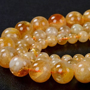 Natural Citrine Gemstone Grade AA Round 6MM 7MM 8MM 9MM 10MM 11MM 12MM 13MM Loose Beads BULK LOT 1,2,6,12 and 50 (D152)