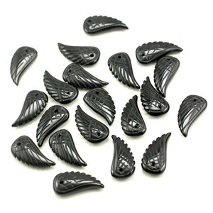 18X10MM Black Agate Gemstone Carved Angel Wing Beads BULK LOT 2,6,12,24,48 (90187203-001)