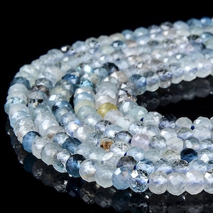 Natural Aquamarine Gemstone Grade AAA 4X3MM Micro Faceted Rondelle Beads 15 inch Full Strand BULK LOT 1,2,6,12 and 50 (80018135-P90)