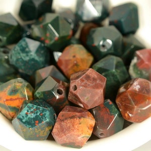 10MM Indian Blood Stone Beads Star Cut Faceted Grade AAA Genuine Natural Gemstone Loose Beads 14.5&quot; LOT 1,3,5,10 and 50 (80005781-M25)