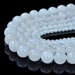 Piedra preciosa de jade blanco natural genuina de grado Aa, redonda, de 4 mm, 6 mm, 8 mm y 10 mm, cuentas sueltas de grado Aa, hebra completa de 15 pulgadas (M34)