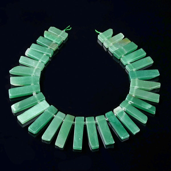 48X11-30X10MM Green Aventurine Gemstone Gradated Slice Stick Points Beads 15.5 inch Full Strand BULK LOT 1,2 and 6 (80016537-S15)