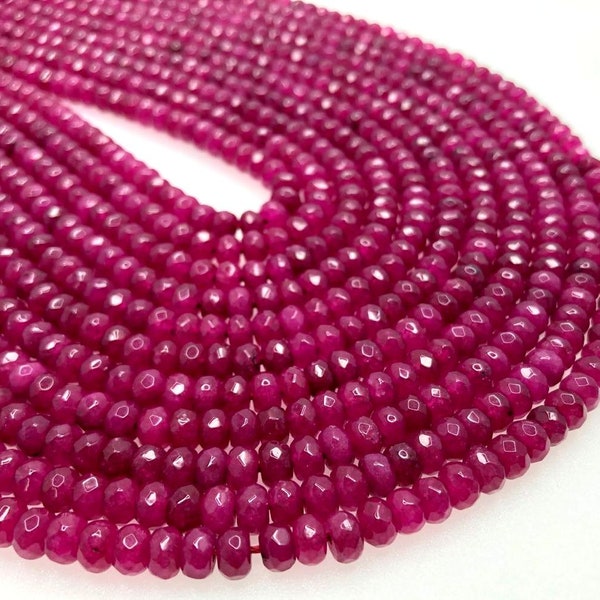 6x4mm Ruby Red Jade Gemstone Faceted Rondelle 6x4mm Loose Beads 14.5 inch Full Strand BULK LOT 1,2,6,12 and 50 (80006789-A210)