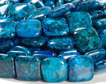 Blue Crinoid Fossil Gemstone 14X14MM Square Beads 7.5 inch Half Strand BULK LOT 1,2,6,12 and 50 (80020655-D661)