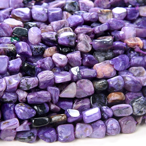 6-8MM Natural Charoite Gemstone Grade AAA Pebble Nugget Loose Beads BULK LOT 1,2,6,12 and 50 (D341)