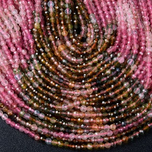 3MM Natural Multi Color Tourmaline Gemstone Grade AAA Micro Faceted Round Beads 15 inch Full Strand BULK LOT 1,2,6,12 and 50 (80009348-P26)