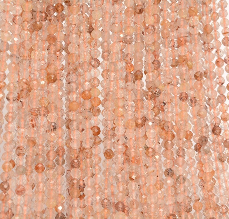 4MM Rutilated Quartz Gemstone Bronze Micro Faceted Round Grade Aa Beads ...