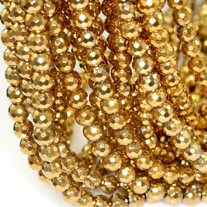 8mm Titanium Gold Hematite Gemstone Gold Faceted Round 8mm Loose Beads 16 inch Full Strand LOT 1,2,6,12 and 50 (90189030-354)