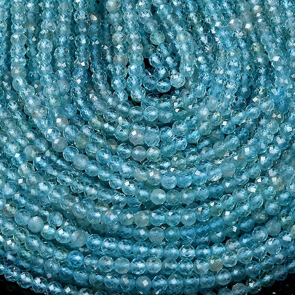 Natural Aqua Blue Apatite Gemstone Grade AAA Micro Faceted Round 3MM 4MM Loose Beads 15 inch Full Strand (P82)