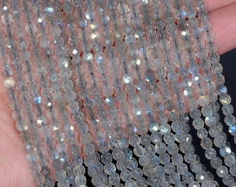 3mm Labradorite Gemstone Blue Grade AAA Light Grey Micro Faceted Round Loose Beads 15.5 inch Full Strand LOT 1,2,6,12 and 50 (80005411-464)