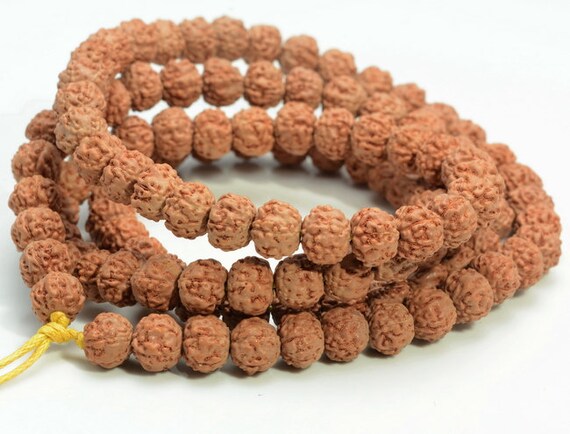 8mm Natural Rudraksha Bodhi Seed Gemstone Rare Mala Prayer Red Brown Round Loose Beads 35 inch 108 Beads 90182475-393