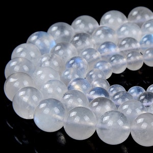 Natural Rainbow Moonstone Strong Blue Flash Gemstone Grade AAA Round 6MM 7MM 8MM 9MM 10MM 11MM Loose Beads BULK LOT(D382 D383)