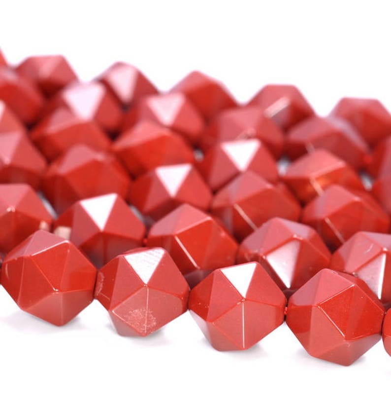 80005142-M15 10MM Red Jasper Beads Star Cut Faceted Grade AAA Genuine Natural Brazil Gemstone Loose Beads 14.5 LOT 1,3,5,10 and 50