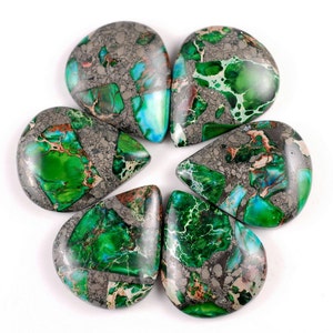 Imperial Jasper With Pyrite 30x20mm Pear Green Cabochon Cab 1 Piece (90183058-C1)