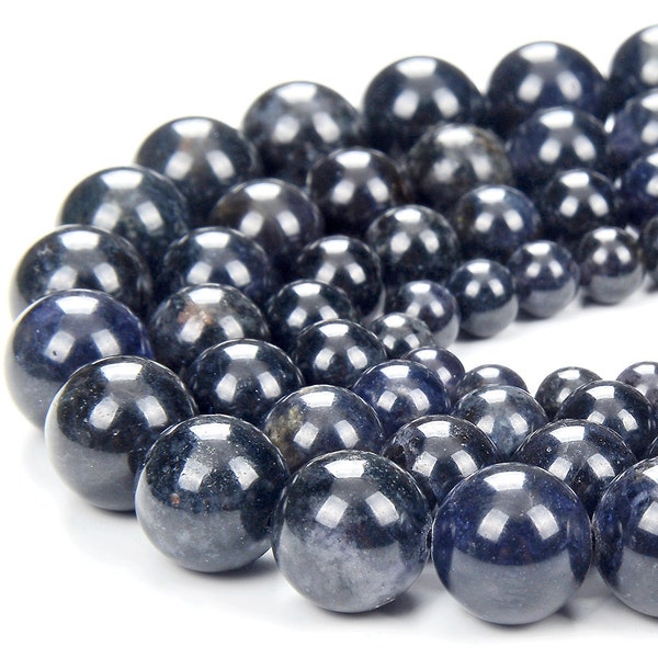 Natural Rare Dark Blue Iolite Gemstone Grade AA Round 4MM 5MM 6MM 8MM 10MM 12MM Loose Beads BULK LOT 1,2,6,12 and 50 (D360)