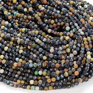 Natural Turquoise Gemstone Micro Faceted Round 2MM 3MM Loose Beads BULK LOT 1,2,6,12 and 50 (P10)