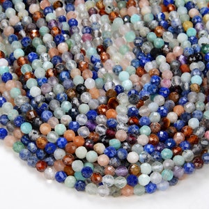 3-4MM Natural Multi Color Galaxy Mix Stones Gemstone Micro Faceted Round Beads 15.5 inch Full Strand BULK LOT (80009399-P30)