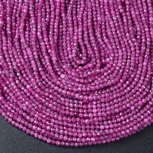2MM Natural Ruby Gemstone Grade AAA Micro Faceted Round Beads 15 inch Full Strand BULK LOT 1,2,6,12 and 50 (80009337-P26)