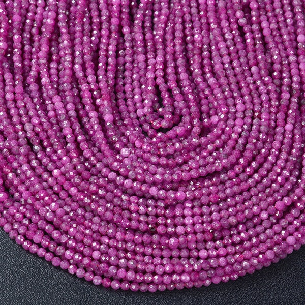 2MM Natural Ruby Gemstone Grade AAA Micro Faceted Round Beads 15 inch Full Strand BULK LOT 1,2,6,12 and 50 (80009337-P26)