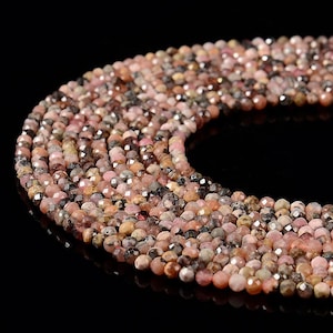 Natural Argentina Rhodochrosite Gemstone Micro Faceted Round 4MM 5MM Loose Beads 15 inch Full Strand BULK LOT 1,2,6,12 and 50 (P111)
