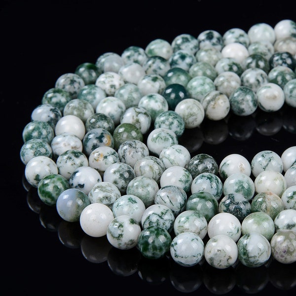 Natural Green Tree Agate Gemstone Grade AAA Round 6MM 8MM Loose Beads BULK LOT 1,2,6,12 and 50 (D26)