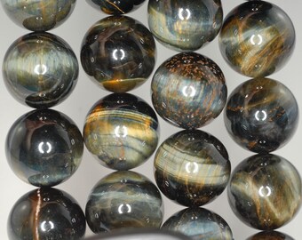 18mm Blue Tiger Eye Gemstone Hawk Eye Grade A Round 18mm Loose Beads 7 inch Half Strand LOT 1,2 and 6 (90186263-741)