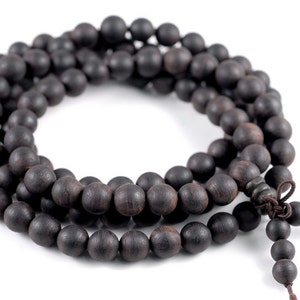 108PCS 8mm 6mm Fragrant Natural Black Wood Prayer Buddha Mala Meditation Beads Round Loose Beads