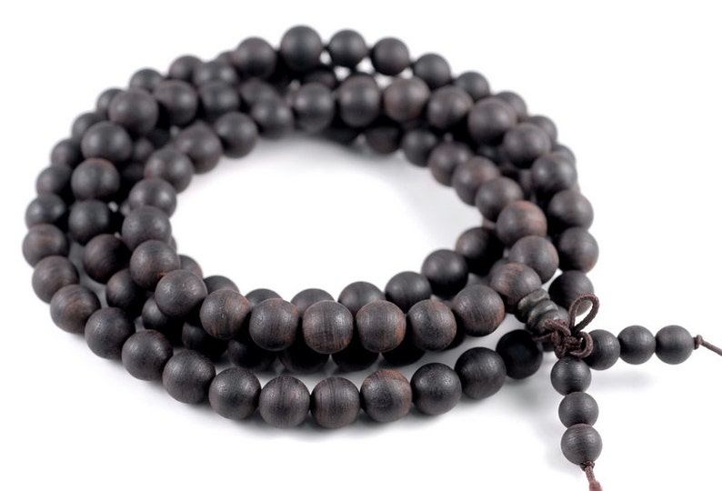 108PCS 8mm 6mm Fragrant Natural Black Wood Prayer Buddha Mala Meditation Beads Round Loose Beads image 1