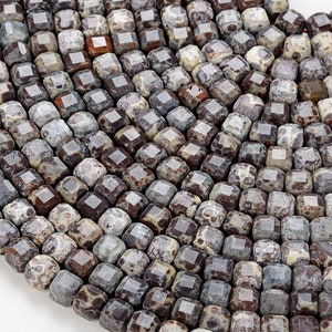 8MM Natural Exotic Asteroid Jasper Gemstone Grade AAA Micro Faceted Cube Loose Beads BULK LOT 1,2,6,12 and 50 (D98A)