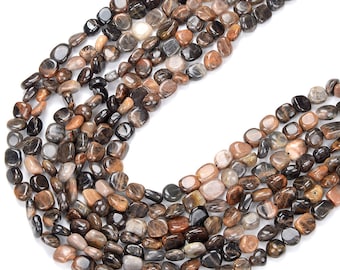 Natural Black Sunstone Gemstone 8-10MM Pebble Nugget Loose BeadsBULK LOT 1,2,6,12 and 50 (D468)