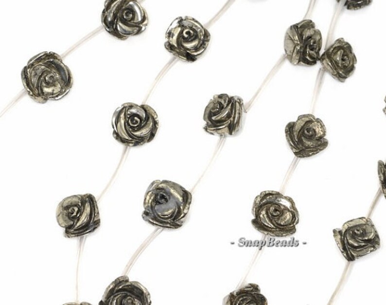 14mm Palazzo Iron Pyrite Gemstone Carved Rose Flower Flora Loose Beads 16 inch Full Strand LOT 1,2,6,12 and 20 90147615-124
