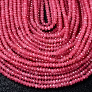 4X3MM Pink Jade Gemstone Grade AAA Faceted Rondelle Beads 13.5 inch Full Strand BULK LOT 1,2,6,12 and 50 (80009515-P38)