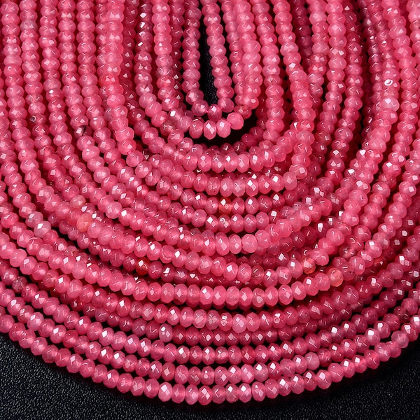 4X3MM Pink Jade Gemstone Grade AAA Faceted Rondelle Beads 13.5 inch Full Strand BULK LOT 1,2,6,12 and 50 (80009515-P38)