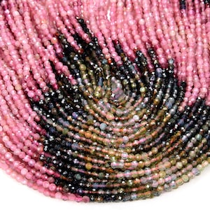 2MM Natural Multi Color Tourmaline Gemstone Grade AAA Micro Faceted Round Beads 15 inch Full Strand BULK LOT 1,2,6,12 and 50 (80009345-P26)