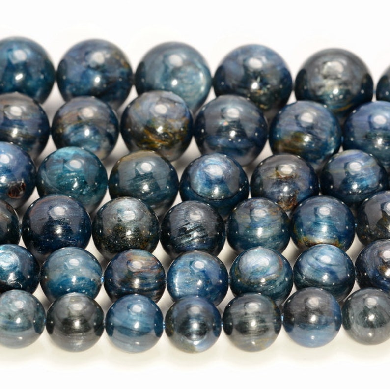 Kyanite Gemstone Blue Black Grade A 6mm 8mm 9mm 10mm 11mm 12mm 13mm 14mm 15mm Round Loose Beads Half Strand A217 image 2