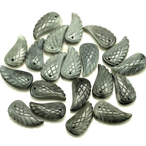 20X11MM Hawk Eye Gemstone Blue Grey Carved Angel Wing Beads Bulk lot 2,6,12,24,48 (90187209-001)