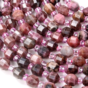 6MM Flower Rhodonite Gemstone Grade AA Faceted Prism Double Point Cut Loose Beads BULK LOT 1,2,6,12 and 50 (D111)