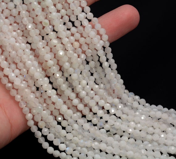 4MM Rainbow Moonstone Gemstone Micro Faceted Round Grade Aaa Beads